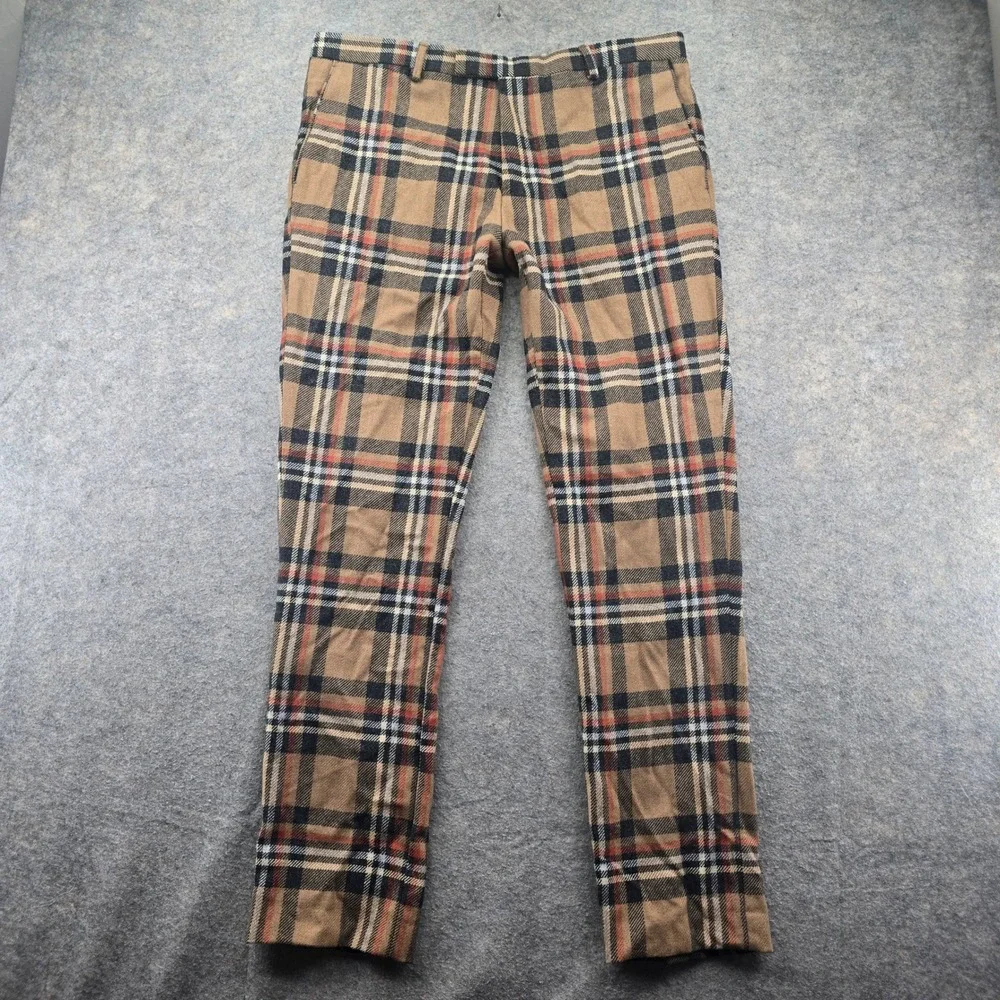 Twisted Tailor Mens 44R Nevada Suit Tan Plaid Wool Blend Slim Fit 36x31 Pants